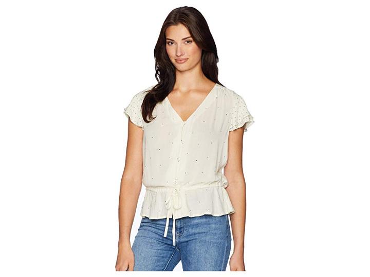 Lucky Brand It Girl Flutter Sleeve Top (white Multi) Women's T Shirt