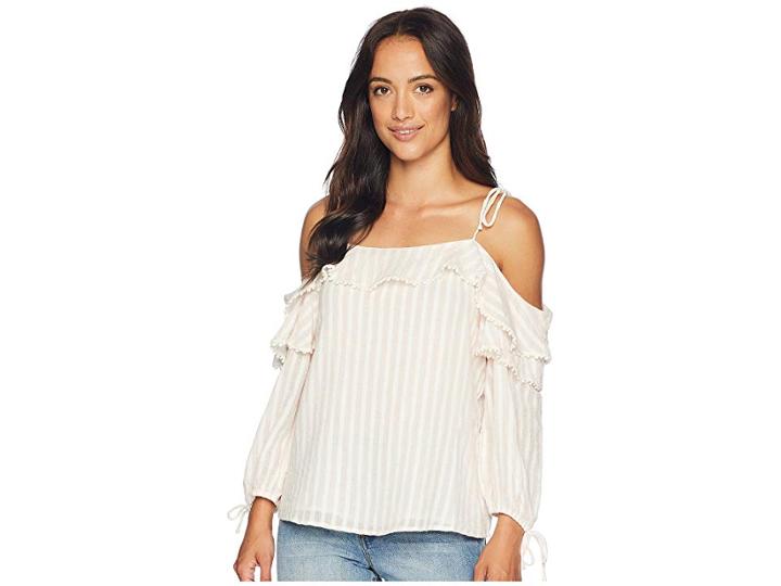 Cece Striped Drop Shoulder Ruffled Blouse With Ties (floret Pink) Women's Blouse