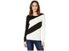 Vince Camuto Long Sleeve Ribbed Cuff Asymmetrical Stripe Sweater (rich Black) Women's Sweater