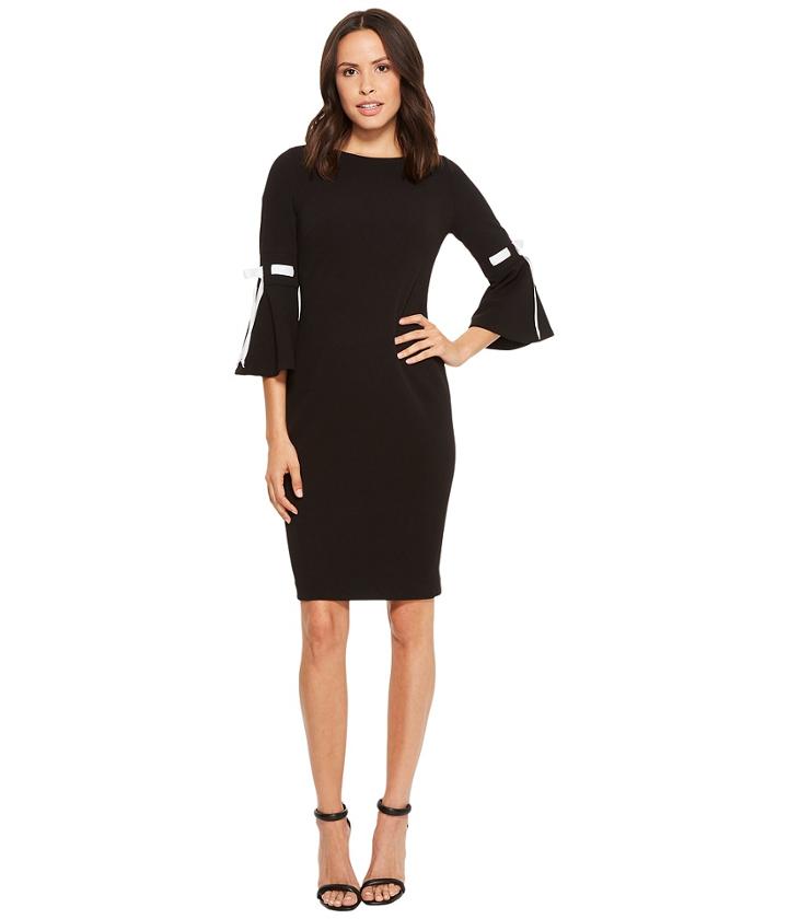Calvin Klein Bell Sleeve With Tie Sleeve Detail Cd8c14ld (black/white) Women's Dress