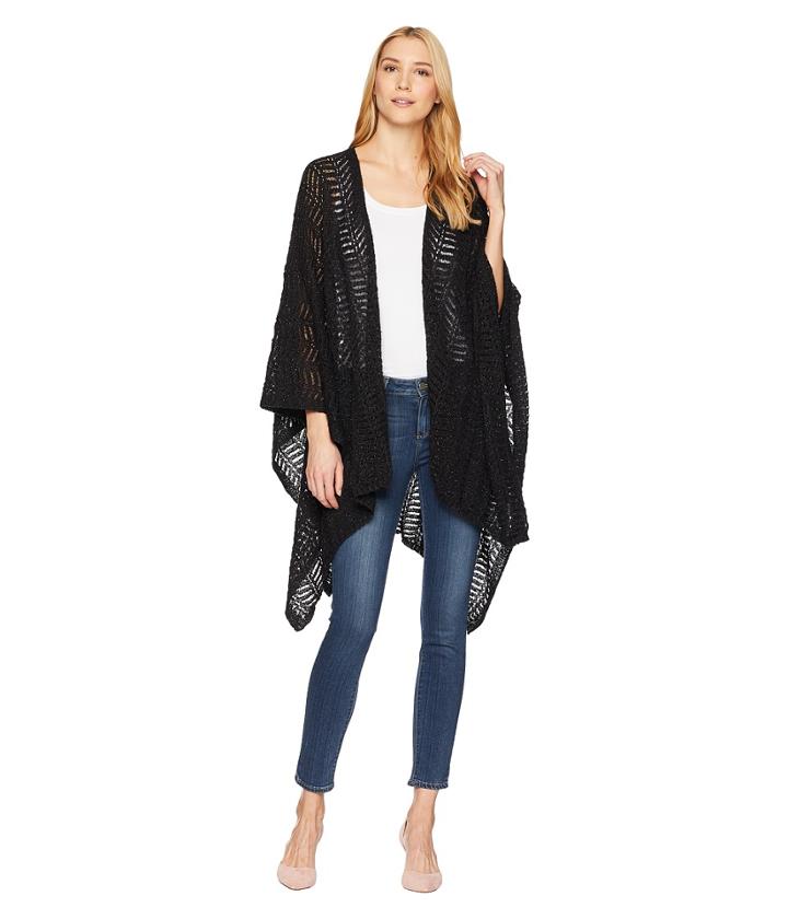 Calvin Klein Pointelle Chevron Lurex Shawl (black) Women's Sweater