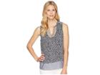 Tribal Printed Sleeveless Blouse With Embroidered Placket (ink) Women's Blouse