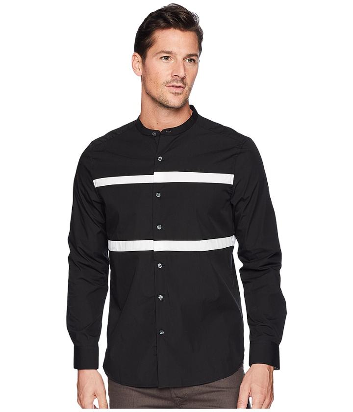 Kenneth Cole New York Collarband Pieced Shirt (black Combo) Men's Clothing