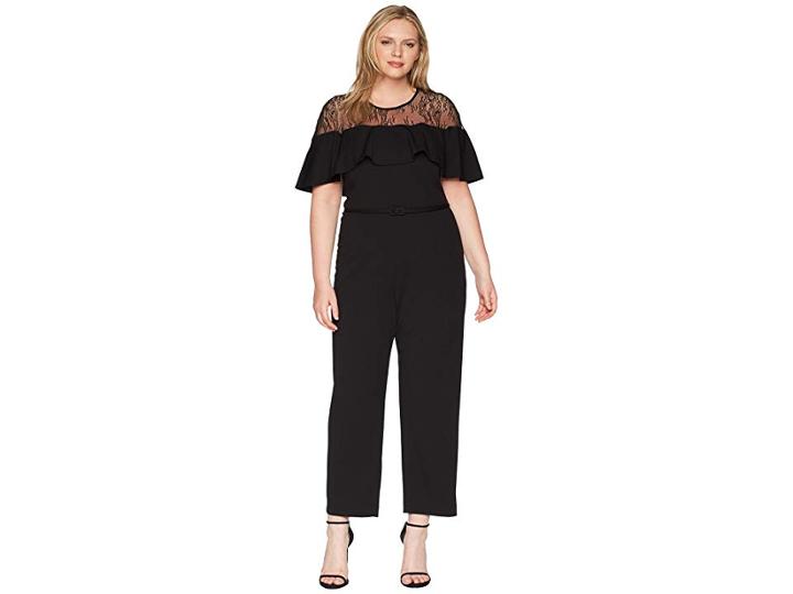 Adrianna Papell Plus Size Illusion Neckline Jumpsuit (black) Women's Jumpsuit & Rompers One Piece