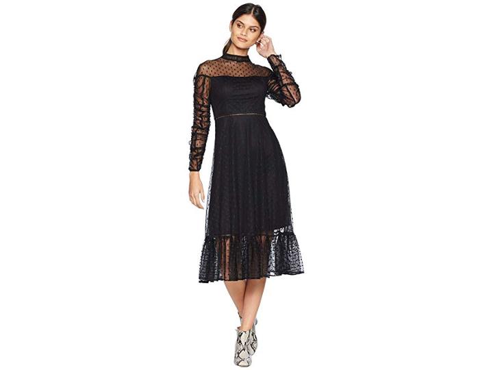 Betsey Johnson Ruched Sleeve Dot Dress (black) Women's Dress