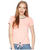 Pink Rose Tie Front Short Sleeve Tee (coral Combo) Women's T Shirt