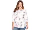 Nydj Plus Size Plus Size 3/4 Sleeve Pleat Back Top (early Spring Bouquet Pink Chiffon) Women's Clothing