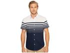 Original Penguin Short Sleeve Print On Stretch Poplin Woven (dark Sapphire) Men's Short Sleeve Button Up