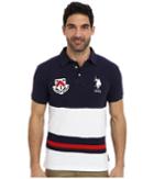 U.s. Polo Assn. Color Block Slim Fit Number 1 Applique Logo Patch Pique Polo (classic Navy) Men's Short Sleeve Pullover