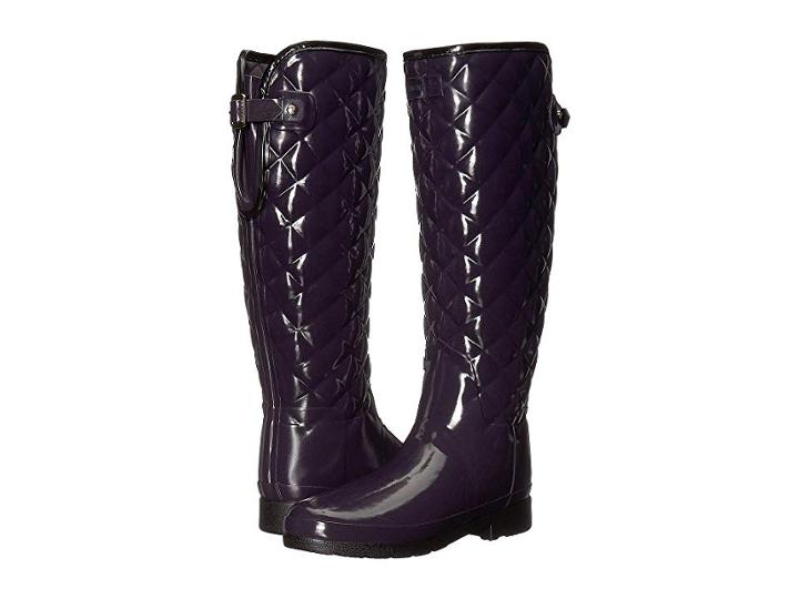Hunter Refined Gloss Quilt Tall Rain Boots (aubergine) Women's Rain Boots
