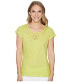 Tribal Jersey Slub Cap Sleeve Embroidered Top (canary) Women's Clothing
