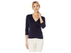 Vince Camuto 3/4 Sleeve Wrap Front Knit Top (classic Navy) Women's Clothing
