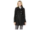 Calvin Klein Double Breasted Military Style Wool Cotton With Large Gold Button Detail (black) Women's Coat