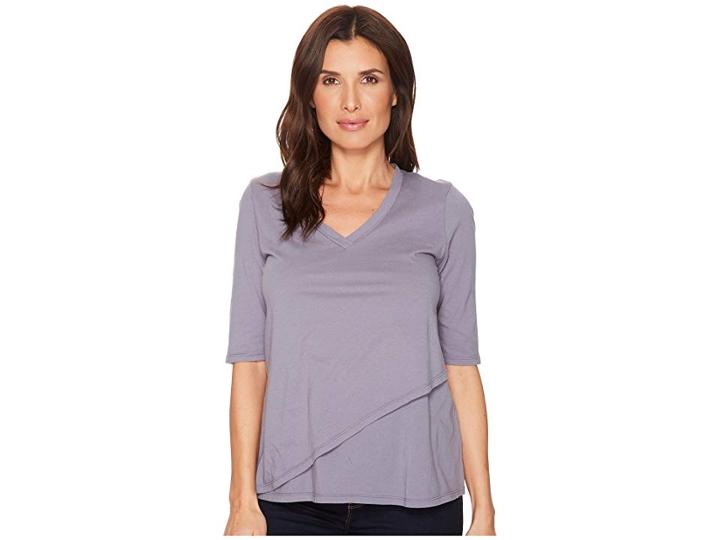 Mod-o-doc Supreme Jersey Elbow Sleeve Tee With Angled Overlay (steel) Women's T Shirt