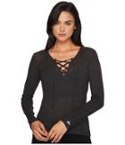 Alo Interlace Long Sleeve Top (charcoal Heather) Women's Clothing