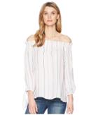 Two By Vince Camuto Long Sleeve Off Shoulder Seashore Stripe Linen Blouse (french Peach) Women's Blouse