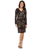 Nicole Miller Aliana Stretch Long Sleeve Lace Dress (black/nude) Women's Dress