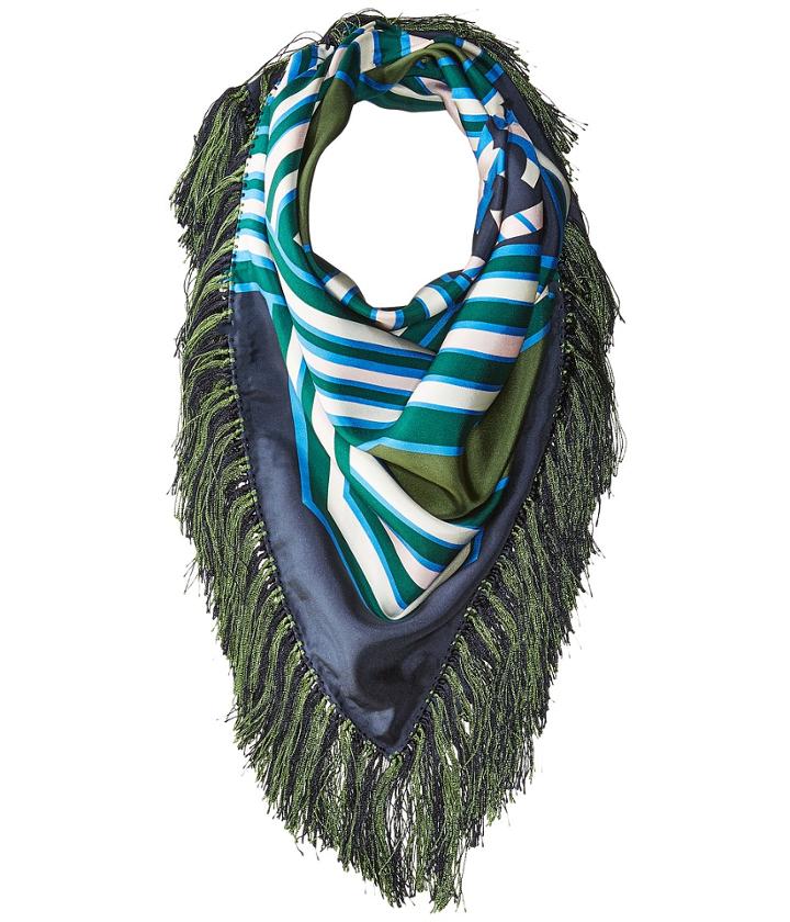 Tory Burch Diamond Plaid Square Fringe Scarf (terrace Green) Scarves