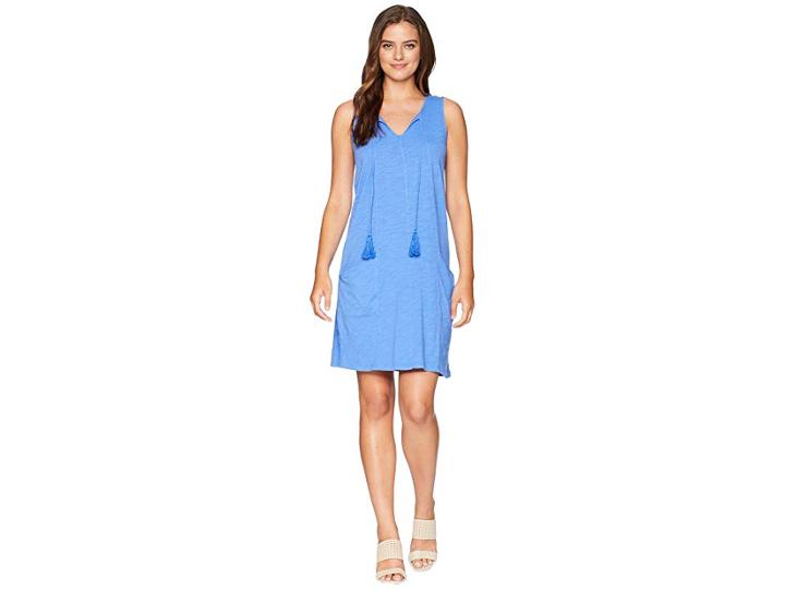 Mod-o-doc Slub Jersey Notch Seamed Tank Dress With Pockets (tanzanite) Women's Dress