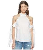 Romeo & Juliet Couture Cold Shoulder And Ribbon Tie-up Sleeve Detail Top (white) Women's Clothing
