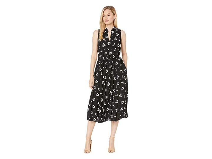 Anne Klein Tussy Mussy Printed Cdc Drawstring Midi Dress (anne Black/anne White Combo) Women's Dress