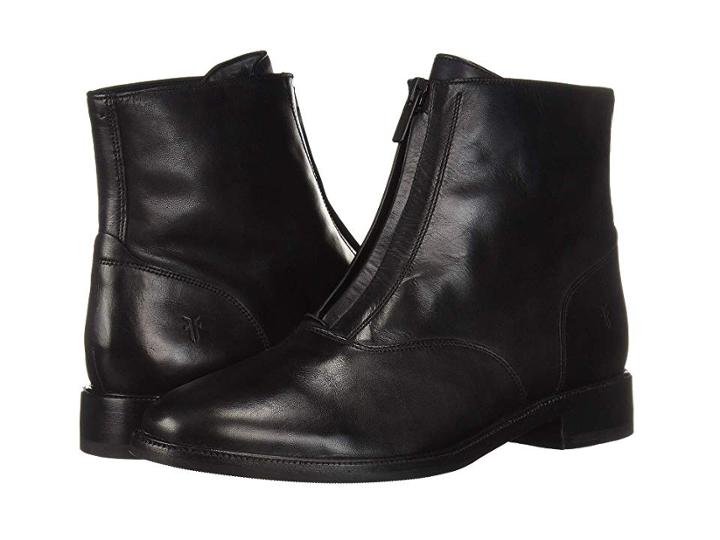 Frye Kelly Front Zip Bootie (black Dip-dyed Leather) Women's Zip Boots