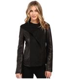 Vince Camuto Fitted Leather With Faux Suede Cascade Hood L8941 (black) Women's Coat