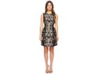 Ml Monique Lhuillier Sleeveless Floral Jacquard Fit And Flare (midnight Floral) Women's Dress
