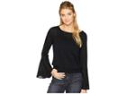 Three Dots Tencel Flounce Sleeve Crop Top (black) Women's Long Sleeve Pullover