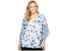 Calvin Klein Plus Plus Size Short Sleeve V-neck With Flare Sleeve Blouse (regatta Blue/ice Blue) Women's Short Sleeve Pullover