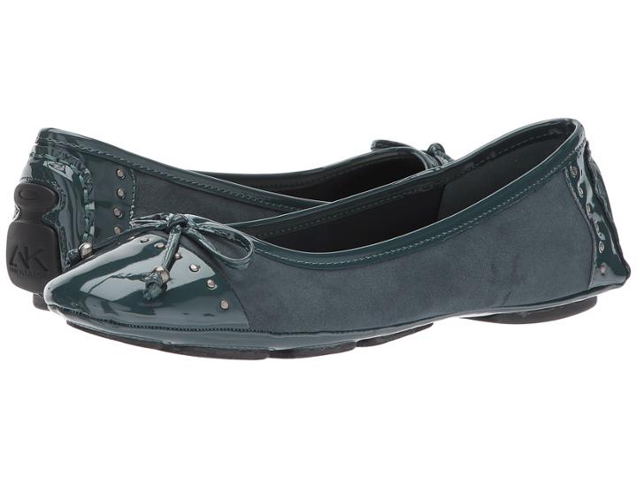 Anne Klein Buttons Flat (dark Green Fabric) Women's Flat Shoes