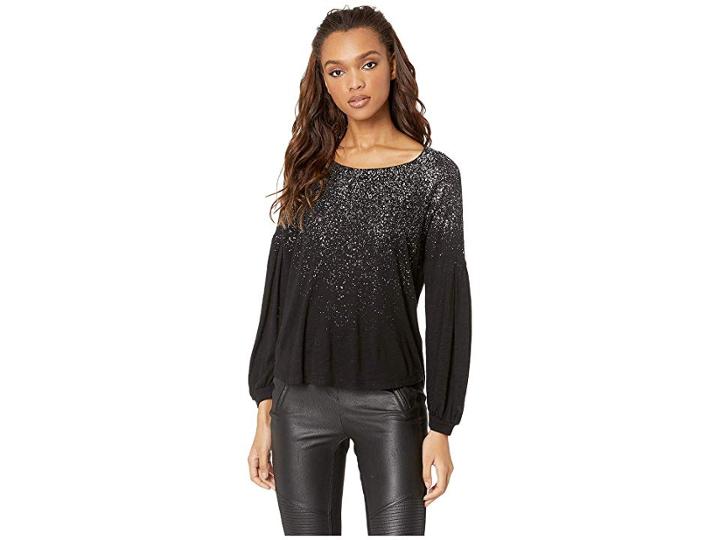 Splendid Long Sleeve Sparkle Tee (black) Women's T Shirt