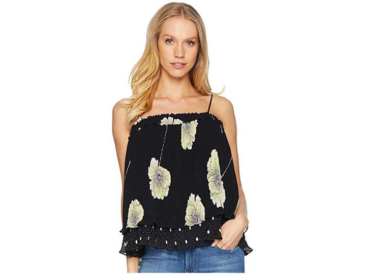 1.state Mixed Print Pleated Cami (rich Black) Women's Sleeveless
