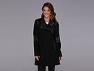 Calvin Klein - Asymmetrical Coat W/ Faux Leather Trim Cw385990 (black)