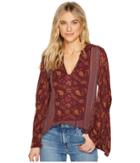 Lucky Brand Mix Print Peasant Top (berry Multi) Women's Clothing