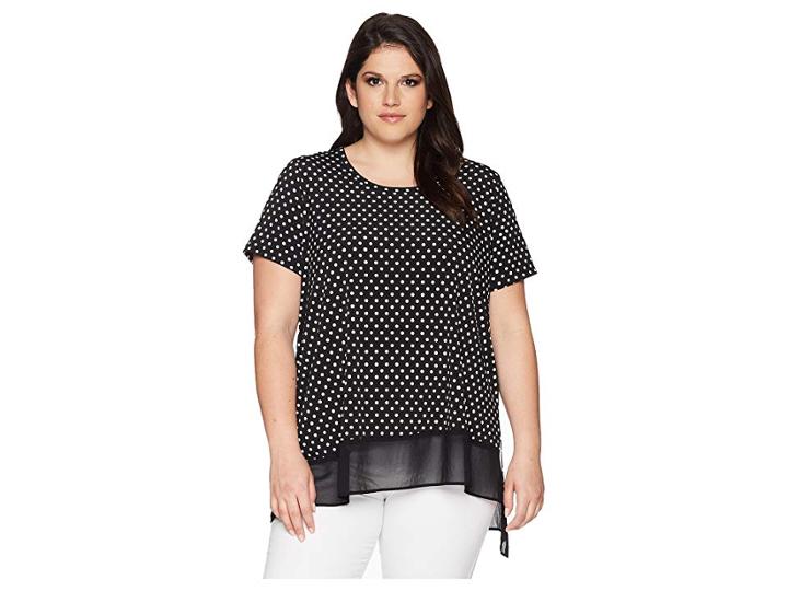 Karen Kane Plus Plus Size Asymmetric Sheer Hem Top (dot) Women's Blouse