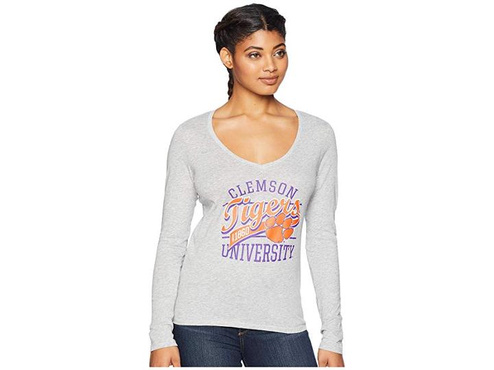 Champion College Clemson Tigers Long Sleeve V-neck Tee (oxford Grey) Women's T Shirt