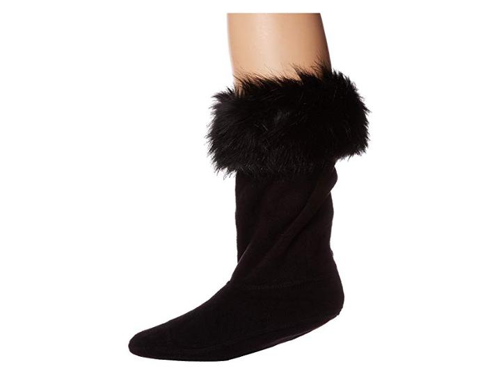 Hunter Kids Faux Fur Cuff Boot Sock (toddler/little Kid/big Kid) (black) Girls Shoes