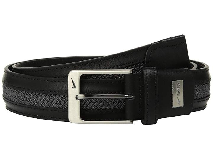 Nike Leather/woven G-flex (black/dark Grey) Men's Belts