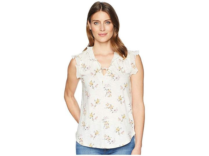 Lucky Brand Flutter Sleeve Peasant Top (natural Multi) Women's Blouse