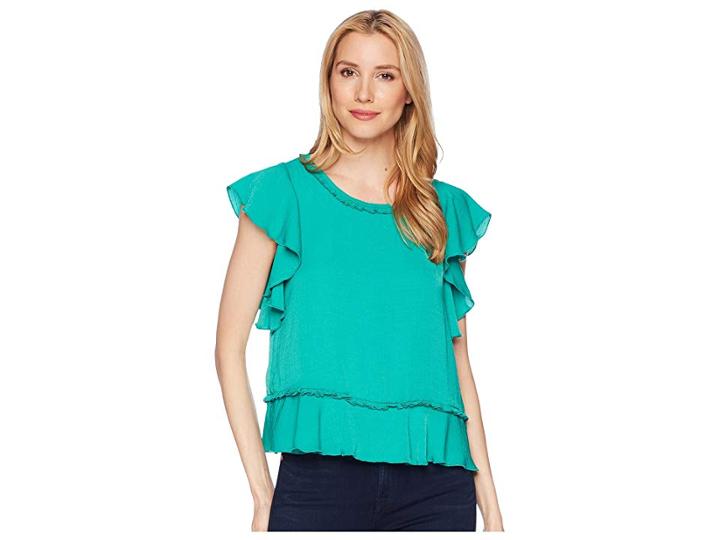 Jack By Bb Dakota Amina Ruffle Top (emerald Green) Women's Clothing