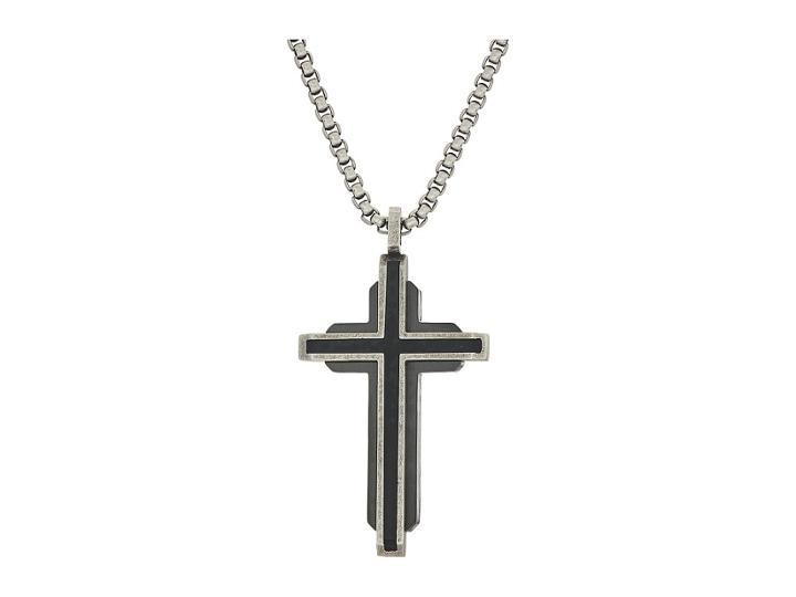 Steve Madden Gunmetal Cross Necklace With 18 Box Chain (black) Necklace