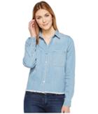 7 For All Mankind Step Hem Denim Shirt In Skyway Authentic Blue (skyway Authentic Blue) Women's Long Sleeve Button Up