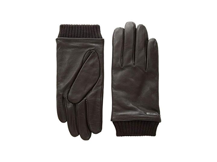 Boss Hugo Boss Hewen Touch Tech Leather Gloves (dark Brown) Over-mits Gloves