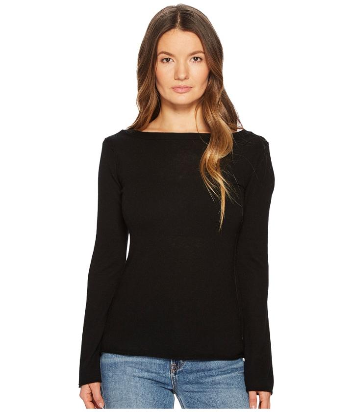 Vince Fitted Back V-neck Top (black) Women's Long Sleeve Pullover