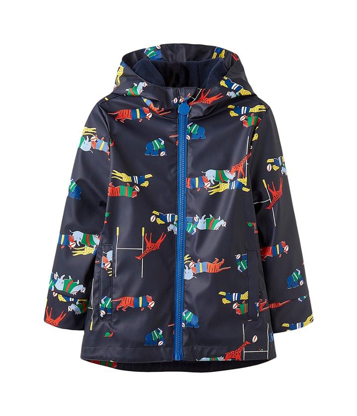 Joules Kids Printed Rubber Coat (toddler/little Kids) (navy Jungle Scrum) Boy's Coat