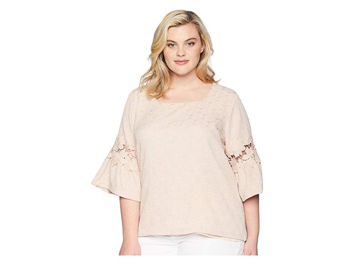 Calvin Klein Plus Plus Size Square Neck W/ Lace Detail (blush) Women's Blouse