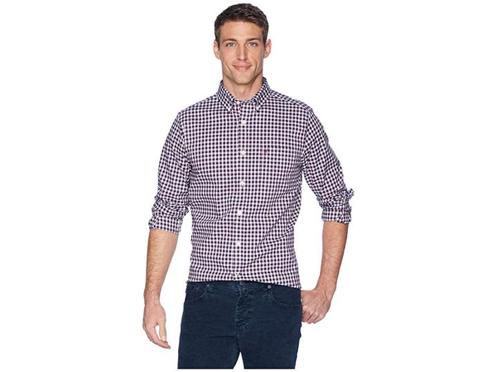 Nautica Long Sleeve Wear To Work Medium Plaid Woven Shirt (zinfandel) Men's Clothing