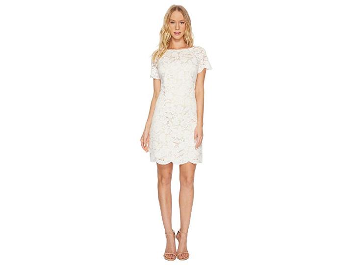 Vince Camuto Lace Shift Dress With Scallop Details At Hem (ivory) Women's Dress