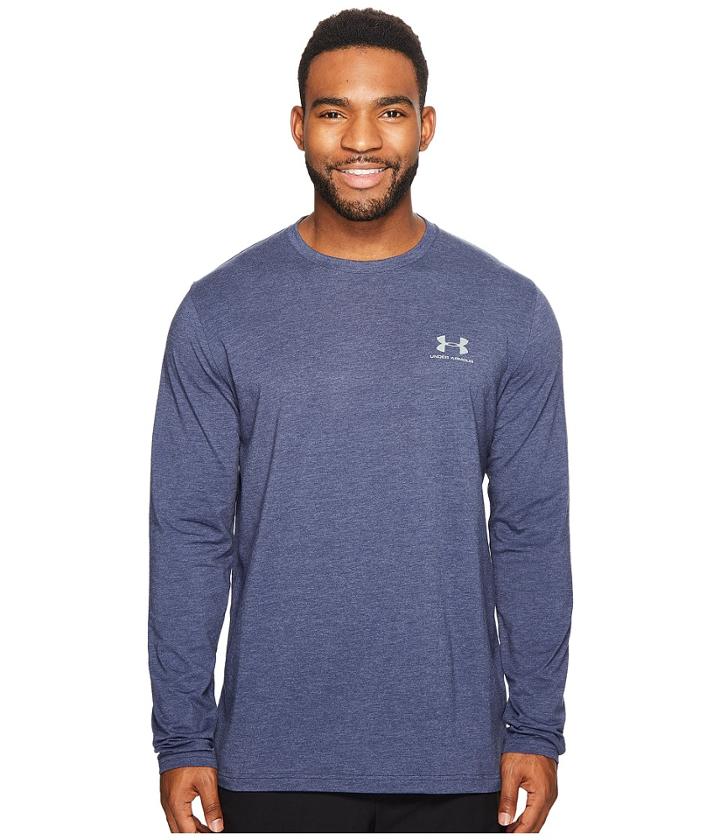 Under Armour Long Sleeve Left Chest (midnight Navy Medium) Men's Clothing